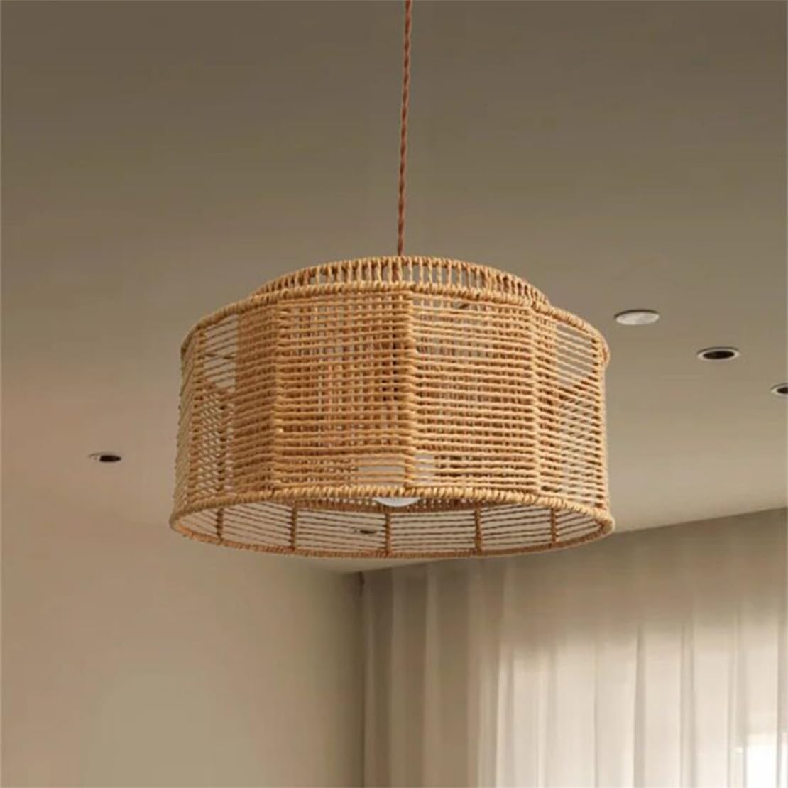 Lampada A Sospensione Intrecciata Con Spago Di Carta Per Camera Da Letto, Stile Country Naturale - Lampada A Sospensione Semplice A 1 Luce Per Isola Cucina Costiera, Sala Pranzo
