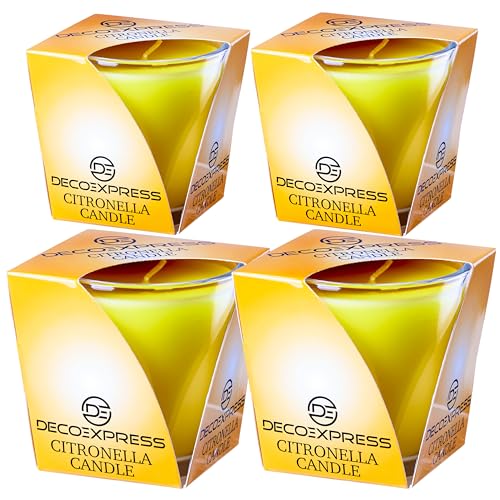 Deco Express Citronella Kerzen Set, Zitronella Kerze im Glas, 2er- oder 4er-Pack, 30 Std Brenndauer...