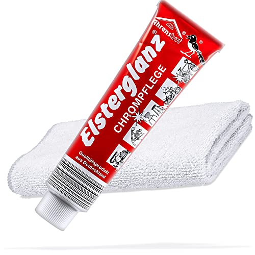 detailmate Chrom-Pflege Bundle mit 150ml XXL Tube | Elsterglanz Chrompflege + detailmate Premium Microfasertuch | Chrompolitur reinigt poliert und konserviert Chrom-Oberflächen