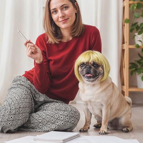 Cobee Lustige Hunde Katzen Cosplay Perücke,Haustier Perücke verstellbares Kostüm lustige Kopfbedeckung Kostüme Kopfbedeckung für kleine mittelgroße Perücken Halloween Weihnachten Dekorationen