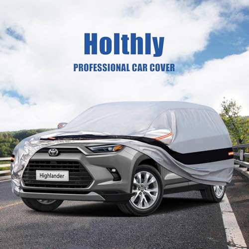 Image of Holhtly Car Cover Custom Fit for Toyota Highlander, Car Covers for Automobiles All Weather Waterproof Sun Snow Rain Wind Dust Protection, Outdoor Car Cover Gray & Black