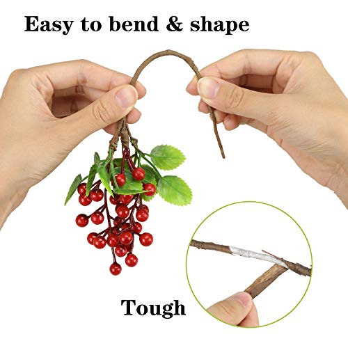 image for TITATI 12 Pcs Artificial Berry Stems 9.5 inch Fake Red Berries Holly B