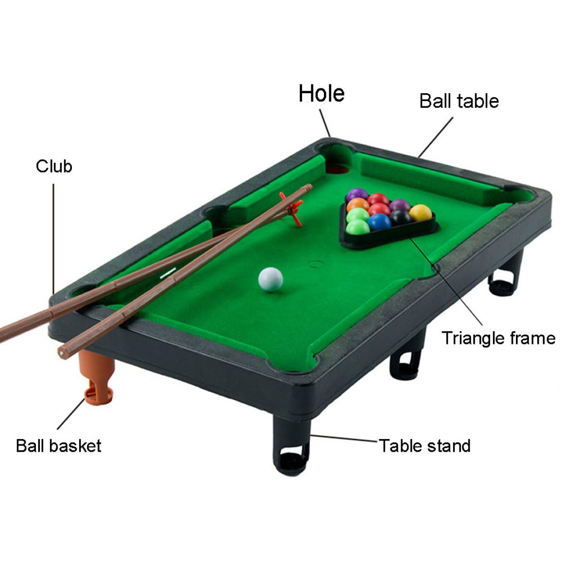 El Juego de Piscinas de Tabletop 1Set Mini Billards Pequeño Juego Incluye Bolas de Juego, Palos y triángulos Juegos de Escritorio de Oficina para Viajes para Toda la Familia.