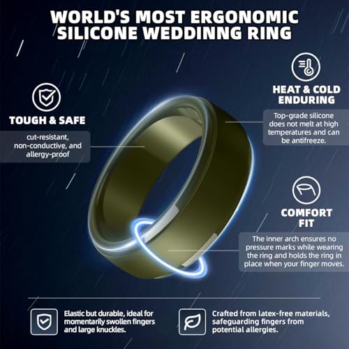 Image of Egnaro Men's Silicone Wedding Rings: Classic Black Step Edge Rubber band 10mm Wide 2.5mm Thick- Hypoallergenic for Gym /Outdoor /Gift(1 /4 /7 Variety Pack with Half Size)