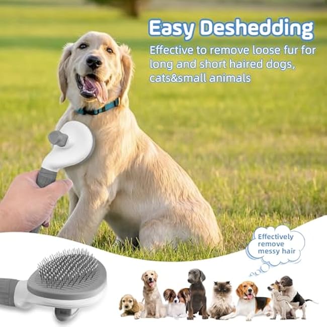Cat Brush,Self Cleaning Dog Brush for Shedding,Skin Friendly Cat Brushes for Indoor Cats Shedding Massage Grooming,Deshedding Dog Slicker Brush for Cats Loose Fur Long&Short Hair Removal Grey-R1fPb128