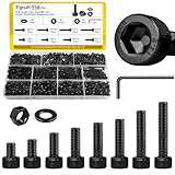 Fgruh 750PCS M3 Screws Assortment Kit, M3x6/8/10/12/16/20/25/30 mm Hex Socket Head Bolts, Nuts & Washers Assorted Set - 12.9 Alloy Steel Black Zinc Plated M3 Screw for 3D Printer,DIY