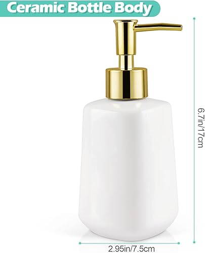 Miniatura 9 de Dispensador de jabón de cerámica de 14 onzas, dispensador de jabón de cerámica para llenar líquido para bañococina (2 unidades, blanco)