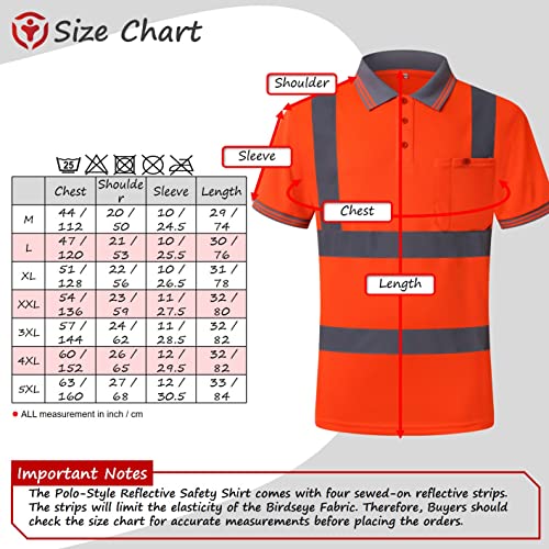 Image of High Visibility Reflective Safety Shirts for Men Women Hi Vis Viz Protective Safety Workwear Polo T Shirt with Pockets for Construction Meet ANSI Class 2(ST191-Orange-XL)