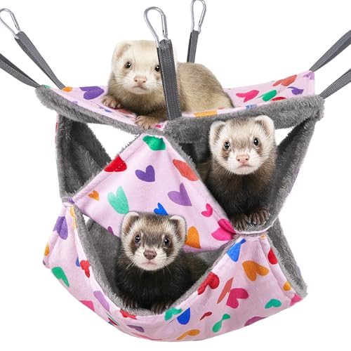 Glittme 3-Layer Ferret Hammock Soft Guinea Pig Hammock Washable R...