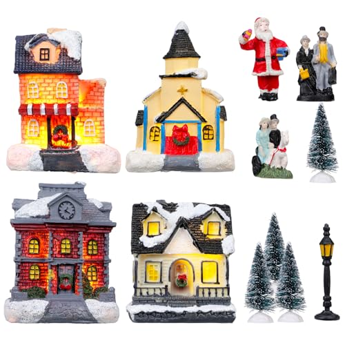 Fizzyo Weihnachtsdorf mit Beleuchtung, 12 Stück Miniatur-Häuser und...