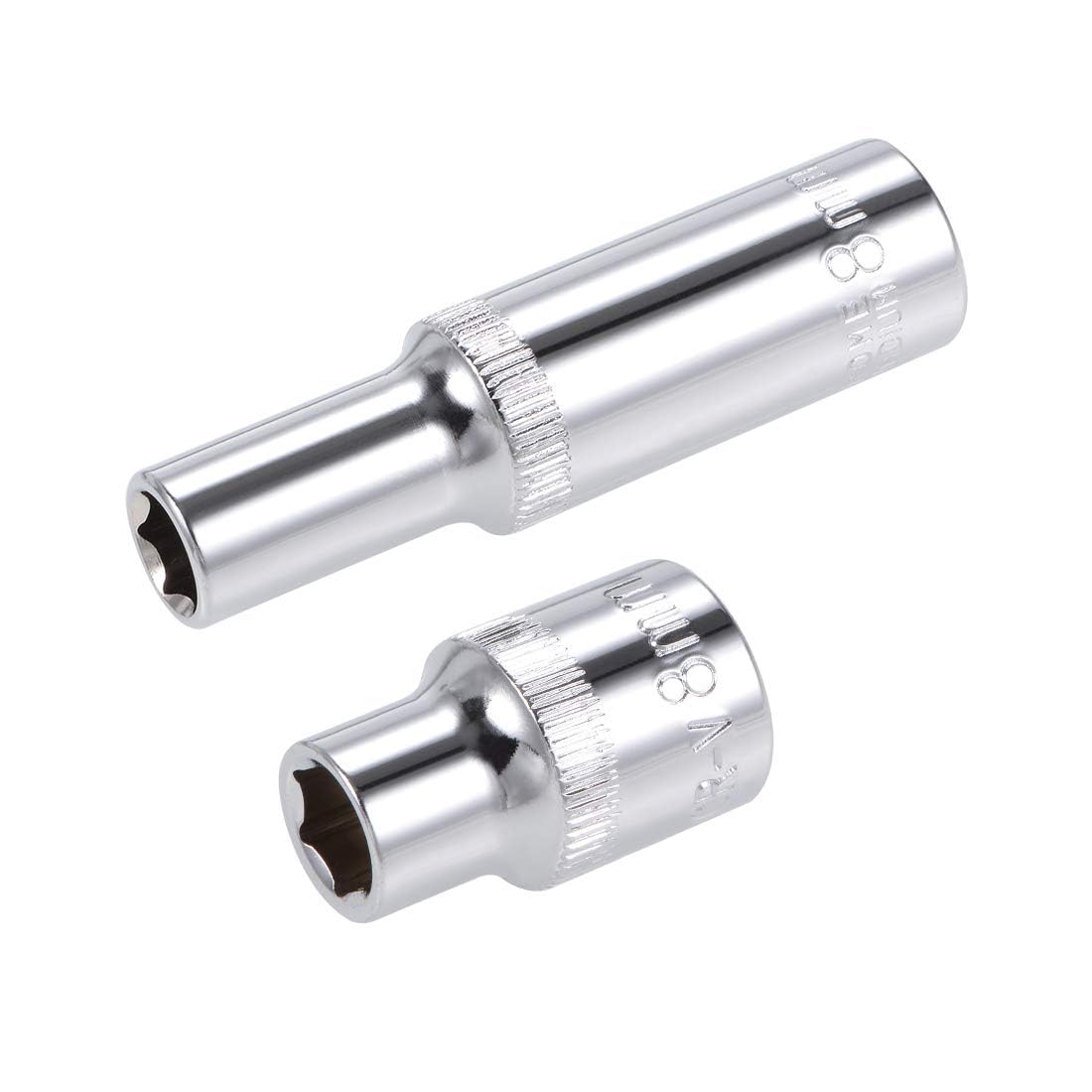 TOP-VIGOR 2Pcs 3/8-Inch Drive by 8mm Deep and Shallow Socket, Cr-V Drive Socket, 6-Point, Metric for Auto Repairing and Household