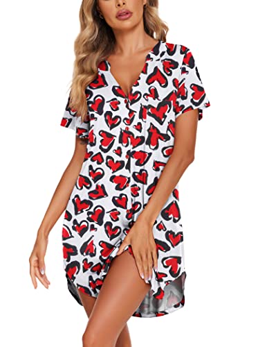Image of Ekouaer Women V Neck Button Down Nightgown