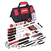 FASTPRO 215-Piece Home Repairing Tool Set with 12-Inch Wide Mouth Open Storage Bag,Household Hand Tool Kit,Red