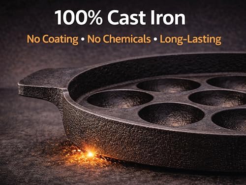 Image of Pre-Seasoned Cast Iron Paniyaram Pan 12 Cavity | Induction, Gas & Electric Stove Compatible Appe Pan | Appam Patra, Paniyarakkal, Gunta Ponganalu, Paddu Pan | Durable Cast Iron Cookware