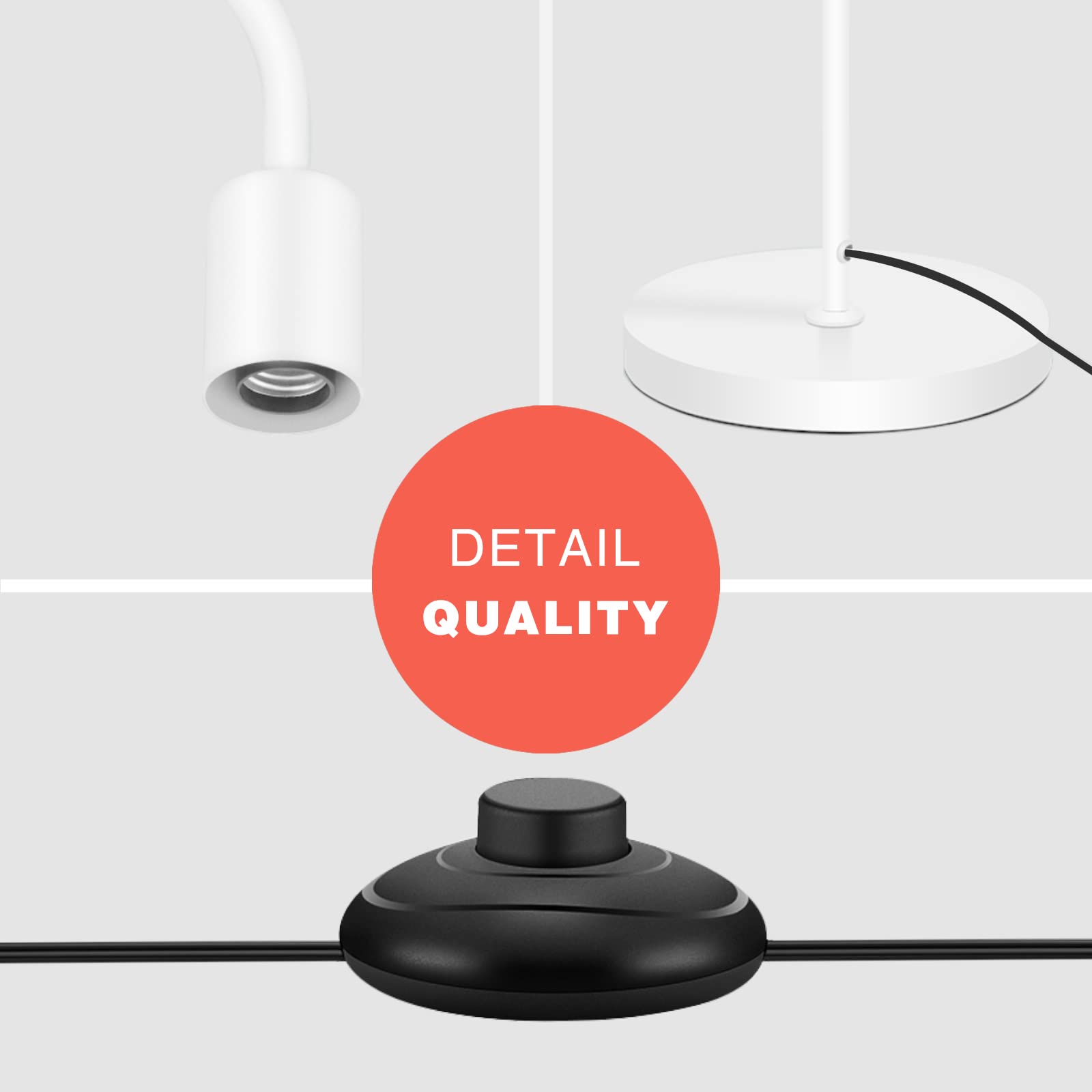 BBHome Lampadaire rétro incurvé en métal minimaliste avec interrupteur à pied pour chambre à coucher, salon, lecture, bureau I 165 cm I E27 (blanc)
