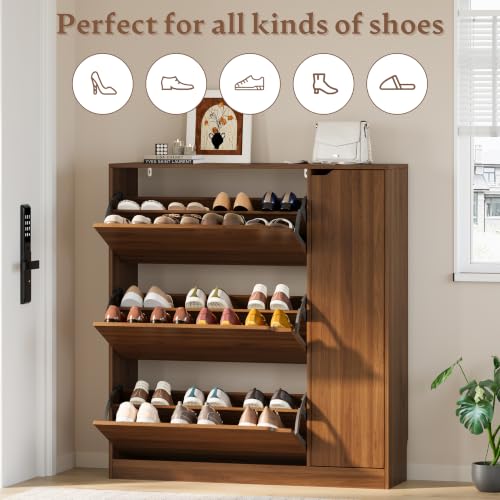 Image of BORNOON Shoe Cabinet with Side Storage, Shoe Organizer with 3 Flip Drawers