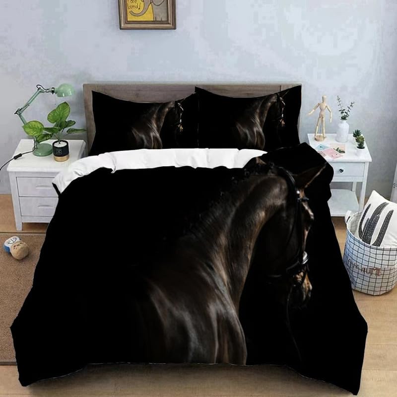 Funda nórdica 220 x 240 de caballo negro: el regalo original para mujer en cumpleaños y fechas
