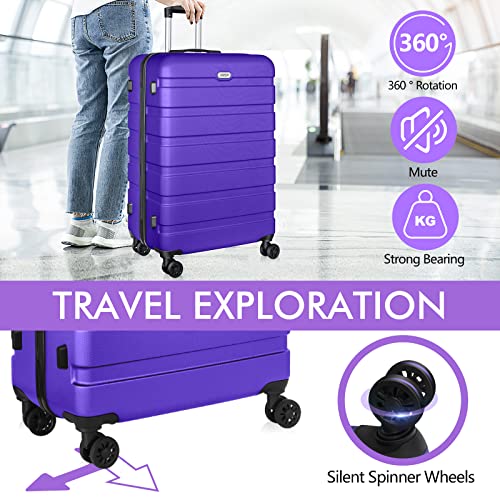 Image of AnyZip Luggage PC ABS Hardside Lightweight Suitcase with 4 Universal Wheels TSA Lock 20 24 28 Inch, Violet Purple, 20 inch Carry-On, Spinner Wheels