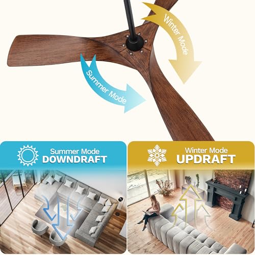 DWVO Ceiling Fan with Light, 52" Ceiling Fan with Remote, LED Tri-Color Temperature, 3 Blade Ceiling Fans Reversible 6 Speeds w/Quiet DC Motor for Bedroom, Living Room, Dining Room, Patio