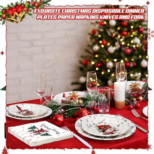 Umigy 96 Pcs Christmas Paper Plates and Napkins Set Let Is Snow Snowman Disposable Paper Plates Napkins Forks White Round Disposable Dinner Tableware for Xmas Party Supplies Table Decor, Serve 24 – Image 3