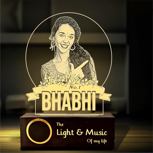 Image of ZOCI VOCI No. 1 Bhabhi, Personalized UV Printed Photo Lamp with Bluetooth Speaker, Warm White LED Acrylic Lamp, Custom Picture Gift for Sister-in-Law, Rakshabandhan Gift