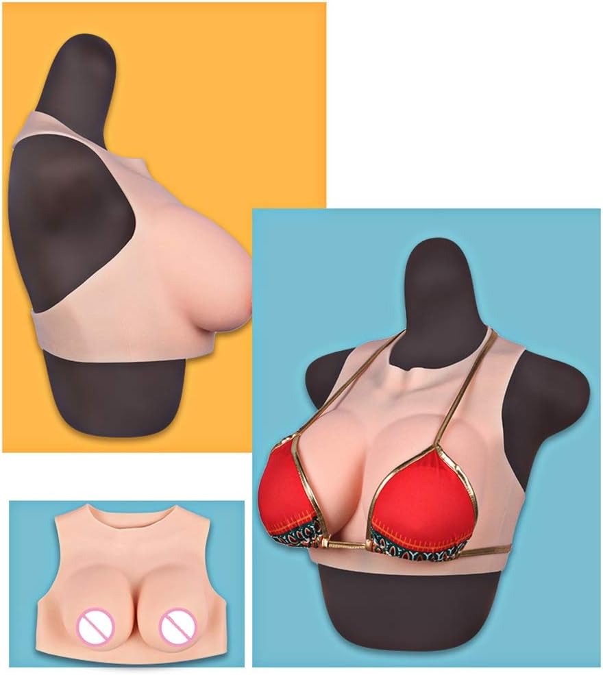 Silicone breast pad, Silicone Fake Breasts Fake Silicone Breastplate Bra Enhancer, C-G Cup Mammary Shapes for Crossdressers Mastectomy Prosthesis Transgender Cosplay Shemale Drag Queen (Brown G Cup)