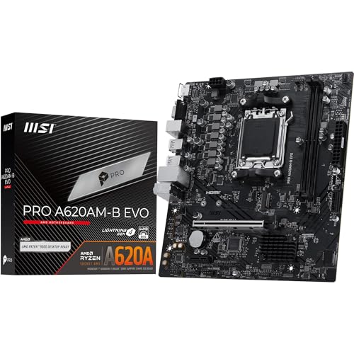 Image of MSI PRO A620AM-B EVO Motherboard, Micro-ATX - Supports AMD Ryzen 9000 /8000 / 7000 Processors, AM5 - DDR5 Memory Boost (6800+ MT /s OC), 1 x PCIe 4.0 x16, 1 x M.2 Gen4