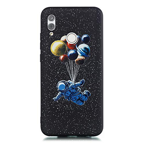 LeviDo Funda Compatible para Huawei P Smart 2019 Silicona Bumper Caucho Caso TPU Case Delgado Goma Antigolpes Parachoque Negro Cover, Astronauta