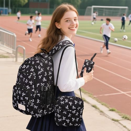 Image of Coquette Bow Backpack - Cute Kawaii Backpack Set Aesthetic Daypack Bow Rucksack (A03 Bow Black)