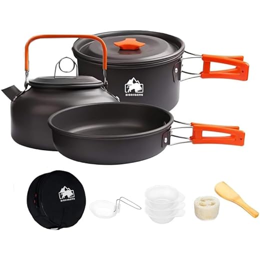 BISONBERG 9 Pcs Camping Cookware Set