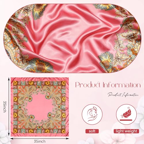 SATINIOR 35 Inch Silky Head Scarf 2 Pcs Large Square Neck Scarf Sleeping Hair Wrapping Satin Bandana for Women(Pink, Green,Retro Style)2