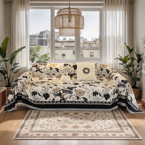 11# French Floral Black chenille sofa throw cover color option