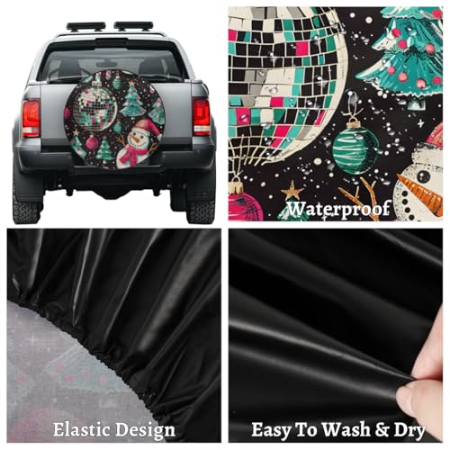 Image of Spare Tire Covers for Trailers, RV Spare Tire Cover, 17in Weatherproof Campers Tire Covers Protectors, Camping Trailer Accessories Universal Fit for Trucks Vehicle, Christmas Snowman