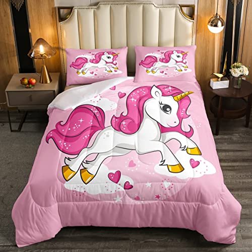 Lettino trapuntato con unicorno per bambini e ragazze stampa animale magico 4 stagioni copriletto fantasia unicorno a tema copriletto 230x220cmFairy Cartoon Pattern decorazione camera da letto 3 pezzi