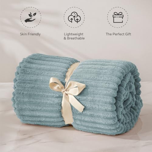 Image of BEDELITE 3D Ribbed Grey Blue Fleece Throw Blanket for Couch, 50x60 Inch