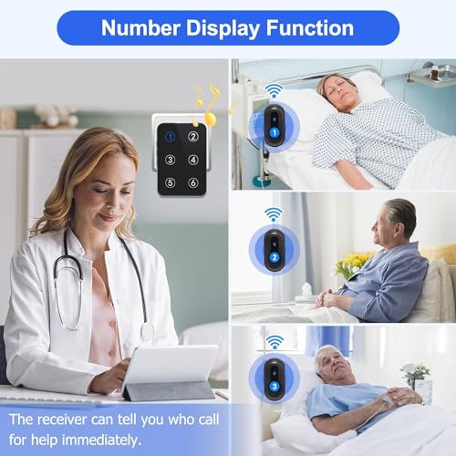 Wireless Caregiver Pager Call Button Nurse Call System 500Ft Range with LED Number Display for Elderly/Patient/Disabled at Home/Hospital/Clinic(6 Waterproof Call Button & 1 Receiver) - Image 2