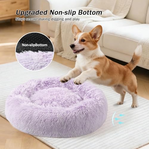 NOYAL Calming Donut Dog Bed for Small to Medium Dogs & Cats - Plush Faux Fur Anti-Anxiety Pet Bed with Machine Washable Cover & Non-Slip Base - Image 3