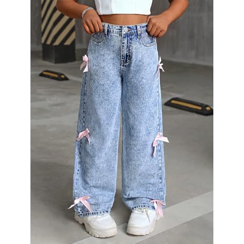 Clothes for Girls 10-12 - Bow Jeans Wide Leg Baggy Denim Pants with Cute Bow2
