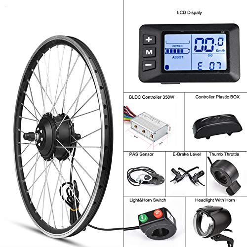 Electric Bike Conversion Kit Front Wheel Motor 350W E Bike Kit 36V Hub Motor 20" Bicycle BLDC Controller with LCD Display Controller PAS Brake Lever for 201.95 Tire (20inch Front Wheel 36V 350W)