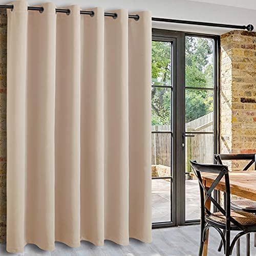 Image of DWCN Total Privacy Room Divider Blackout Curtain - Thermal Curtains for Patio Door, Living Room, Bedroom Partition and Shared Office Space, 1 Grommet Curtain Panel, 8.3ft Wide x 7ft Tall, Beige