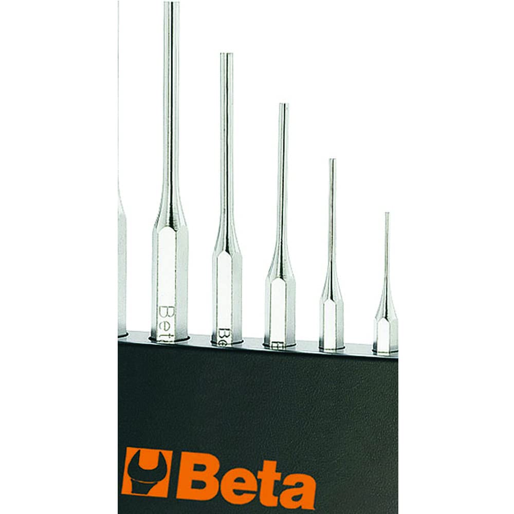 BETA - Set 6 Cacciaspine Professionali con Supporto Portautensili, Serie Punzonatori per Estrazione Spine e Perni Officina Meccanica Manutenzione Tecnica Acciaio Temprato, 31/SP6