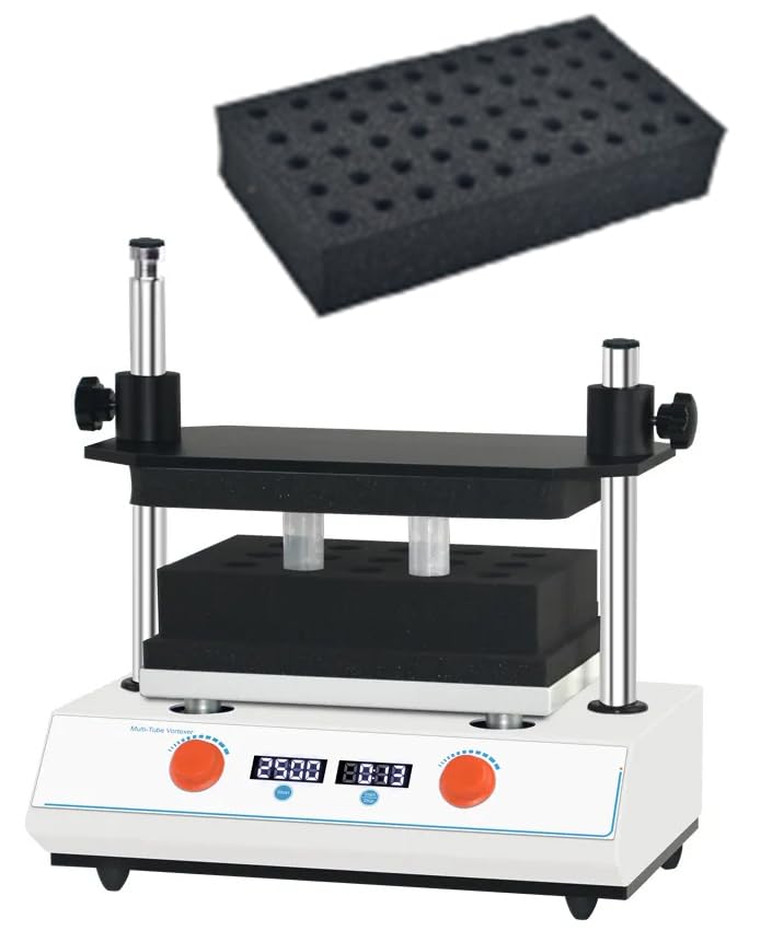 Lab Vortexer Multi-Tube Vortex Mixer Shaker Test Tube Shaking Instrument with Test Tube Fixing Sponge T14 50*Φ14mm Speed 500 to 2500rpm Amplitude 4mm DC Brushless Motor