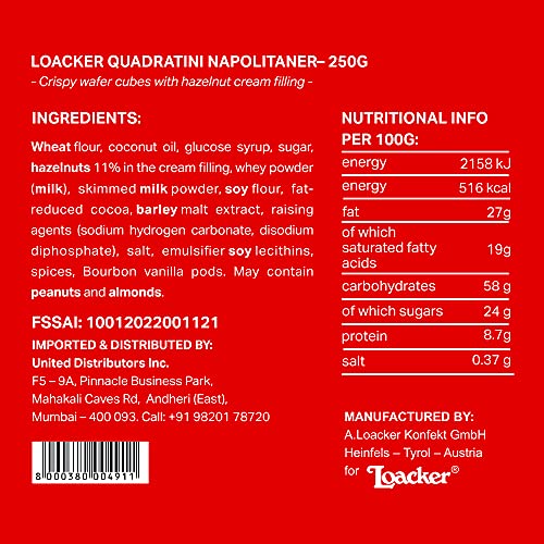 Image of Loacker Quadratini Napolitaner(Milk, Hazelnut)250G,Italy, 0.25 Kg