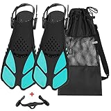 QKURT Snorkel Fins, Swimming Fins with Adjustable Buckles Open Heel, Diving Flippers for Men Women Youth Travel Size Short Fins for Snorkeling Diving Swimming