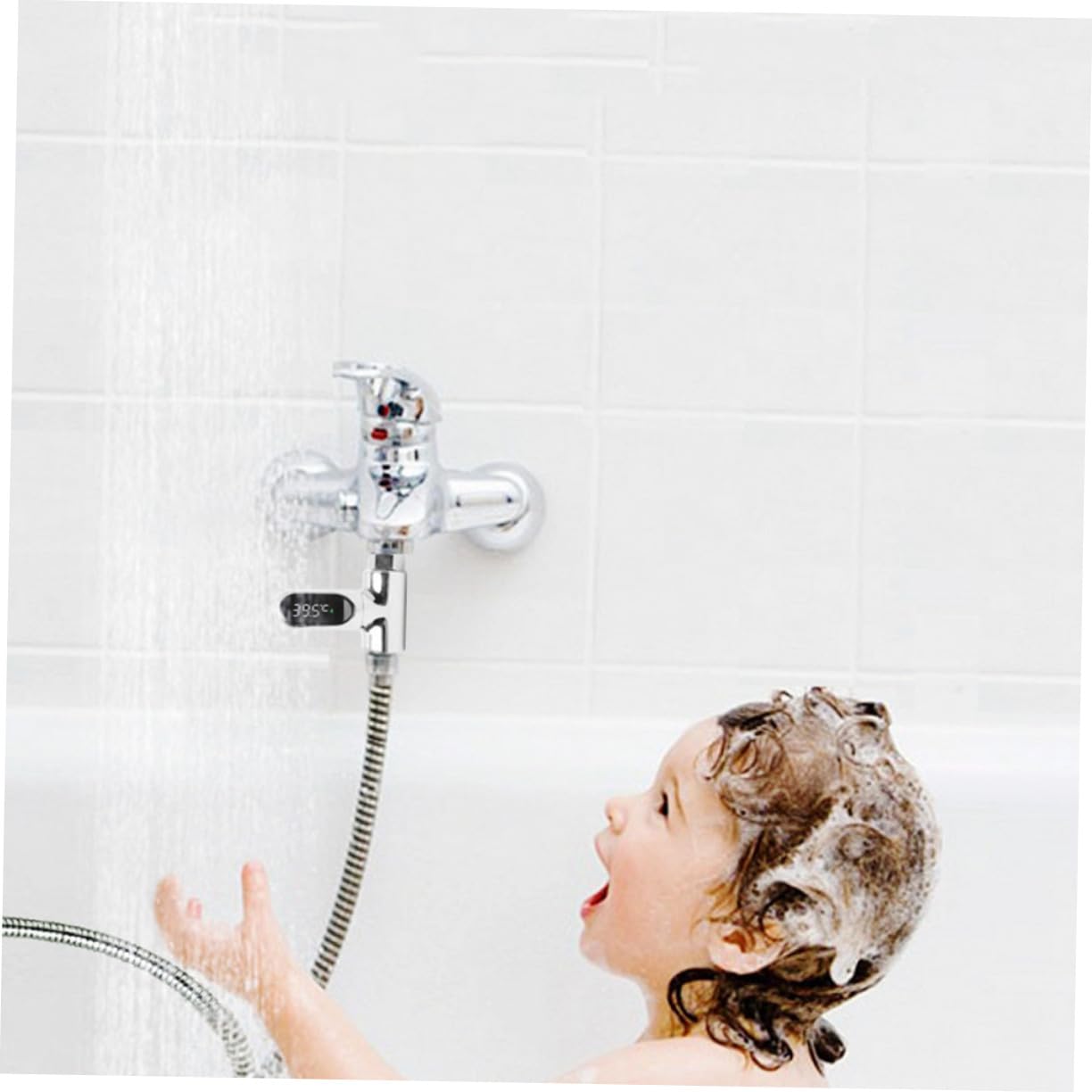 Didiseaon Medidor de Temperatura del Agua Pantalla Led para Niño Rotación 360° Medición 5-85°C y Carcasa ABS y PC Instalación Fácil Color Plata