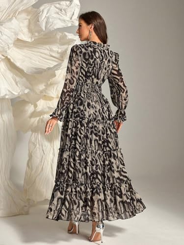 Image of TOLEEN Summer Casual Dresses for Women 2024 Spring Fashion Boho V Neck Long Sleeve Ruffle Floral Print Elegant Maxi Dress