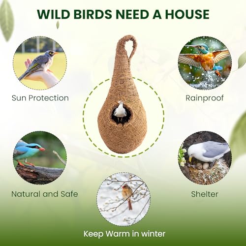 Image of Handwoven Coir Bird Nest - Natural Hanging Birdhouse for Sparrows, Finches, Java Sparrows & Other Small Birds, Ideal for Gardens, Balconies & Trees, (Pair of 3)(* 6 pcs)