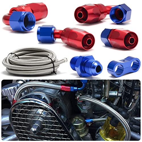 6An Fuel Line 16Ft Stainless Steel Braided Fuel Oil Hose 10Pcs 6An Hose Fitting Kit 6Pcs 6An Hose Separator Clamp 2Pcs 6An To 6An Male Coupler Adapter Straight Fitting #TOP6