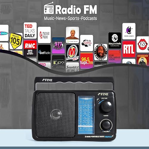 Image of FINE Portable 5 Band Radio with Telescopic Antenna, MW, SW, FM Bands, in-Built Speaker, Volume Control, and Carry Handle - Perfect for Home, and Outdoor Use