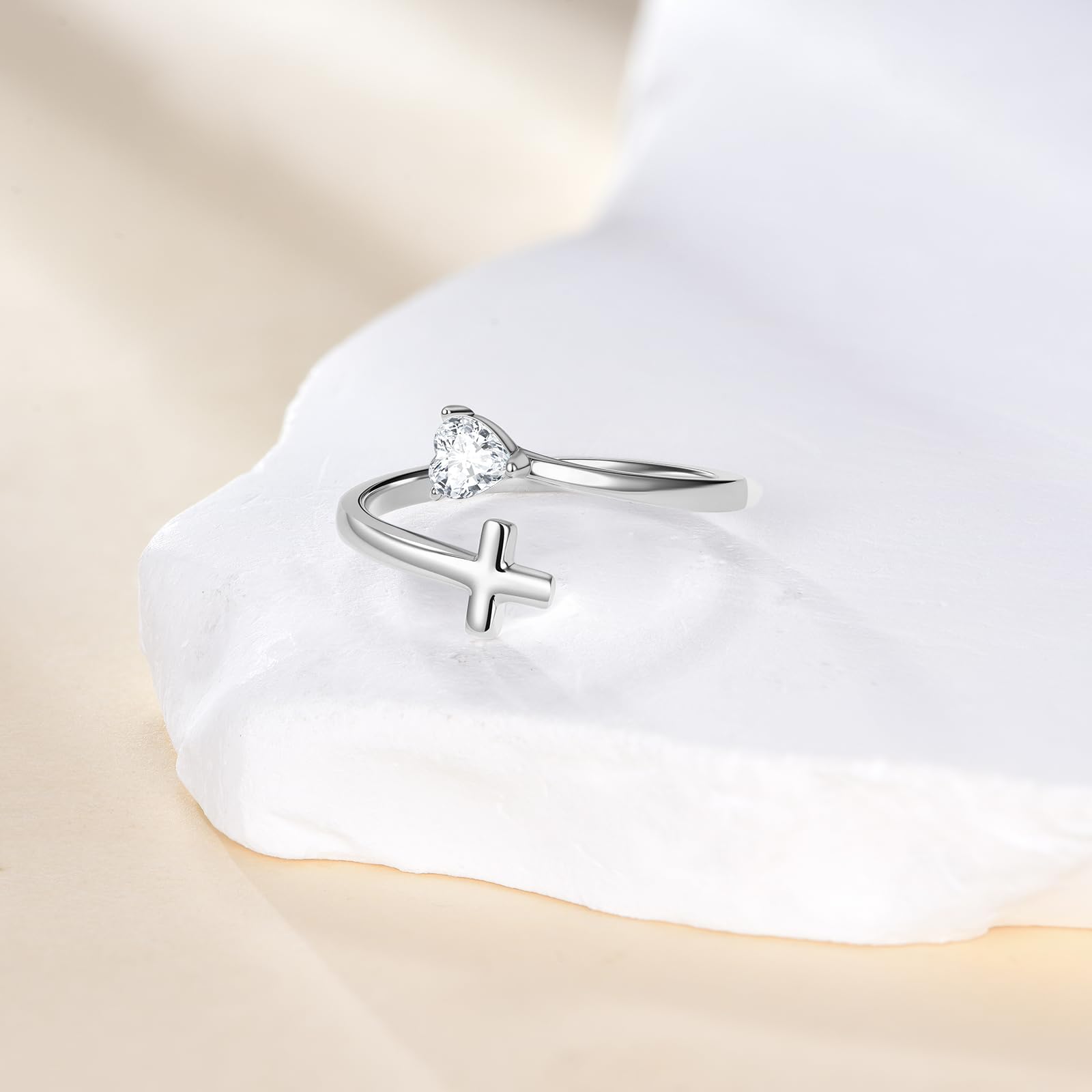 Anello a croce in argento sterling con zirconi, aperto, regolabile, regalo per donne